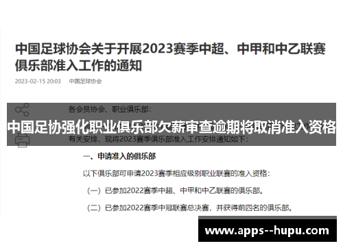 中国足协强化职业俱乐部欠薪审查逾期将取消准入资格